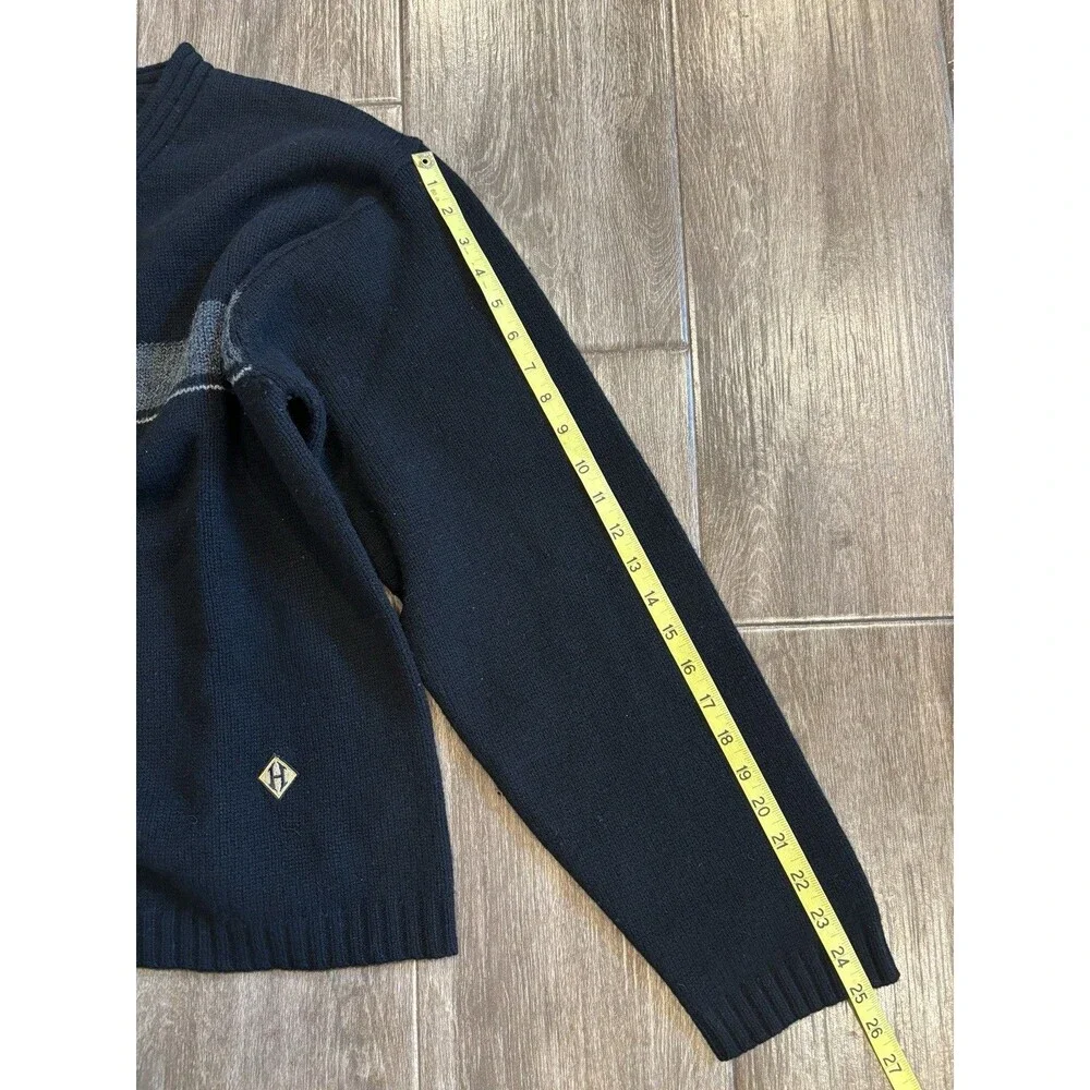 Men’s XXL‎ Black Tommy Hilfiger Lambswool Sweater With Gray Stripe V Neck EUC